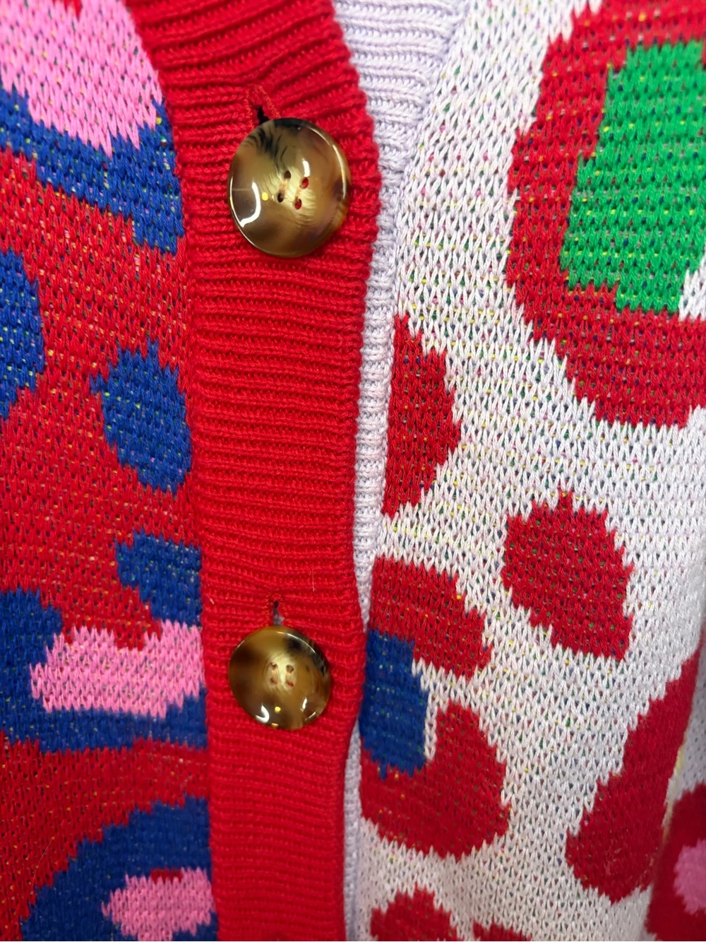 FARM Rio Leopard Pop Cotton Cardigan Button Front Balloon Sleeve Multicolor XL - Picture 4 of 15